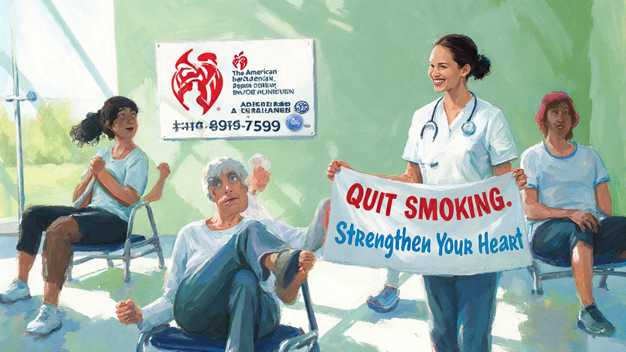 Cardiac rehab class exercising, nurse guiding, supportive atmosphere.
