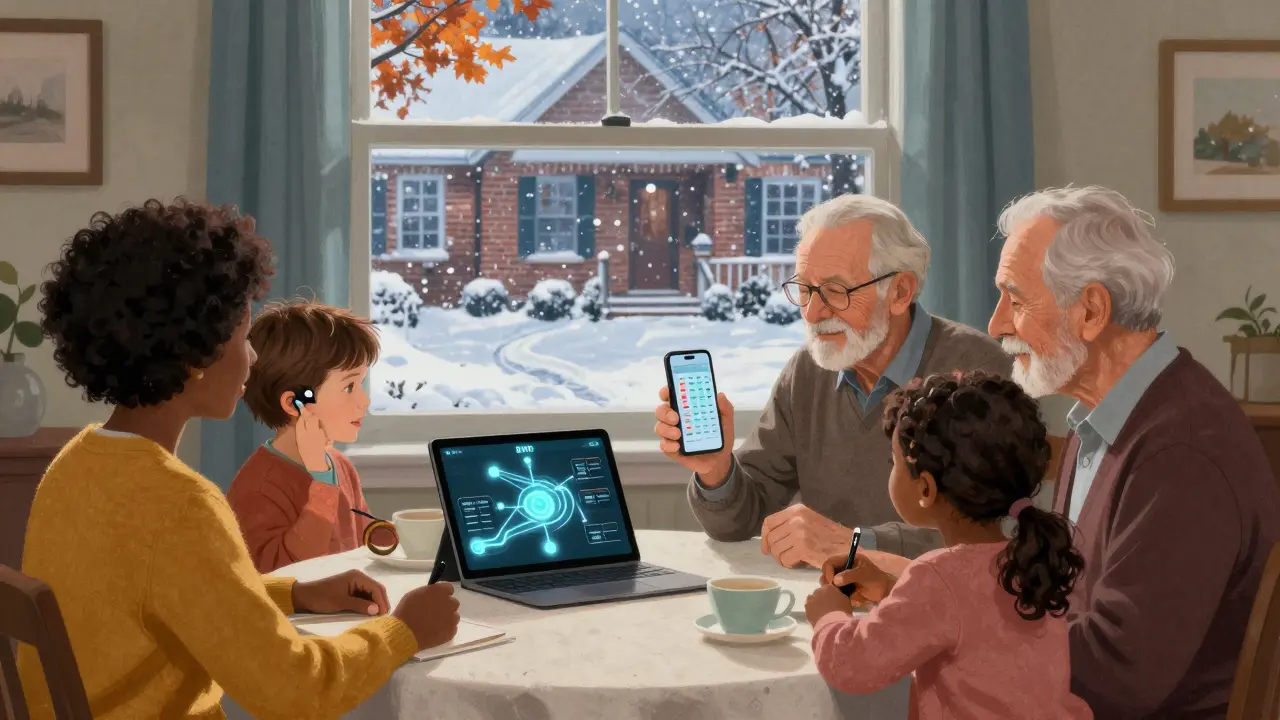 Family consults doctor via video call using smart health tracking tools
